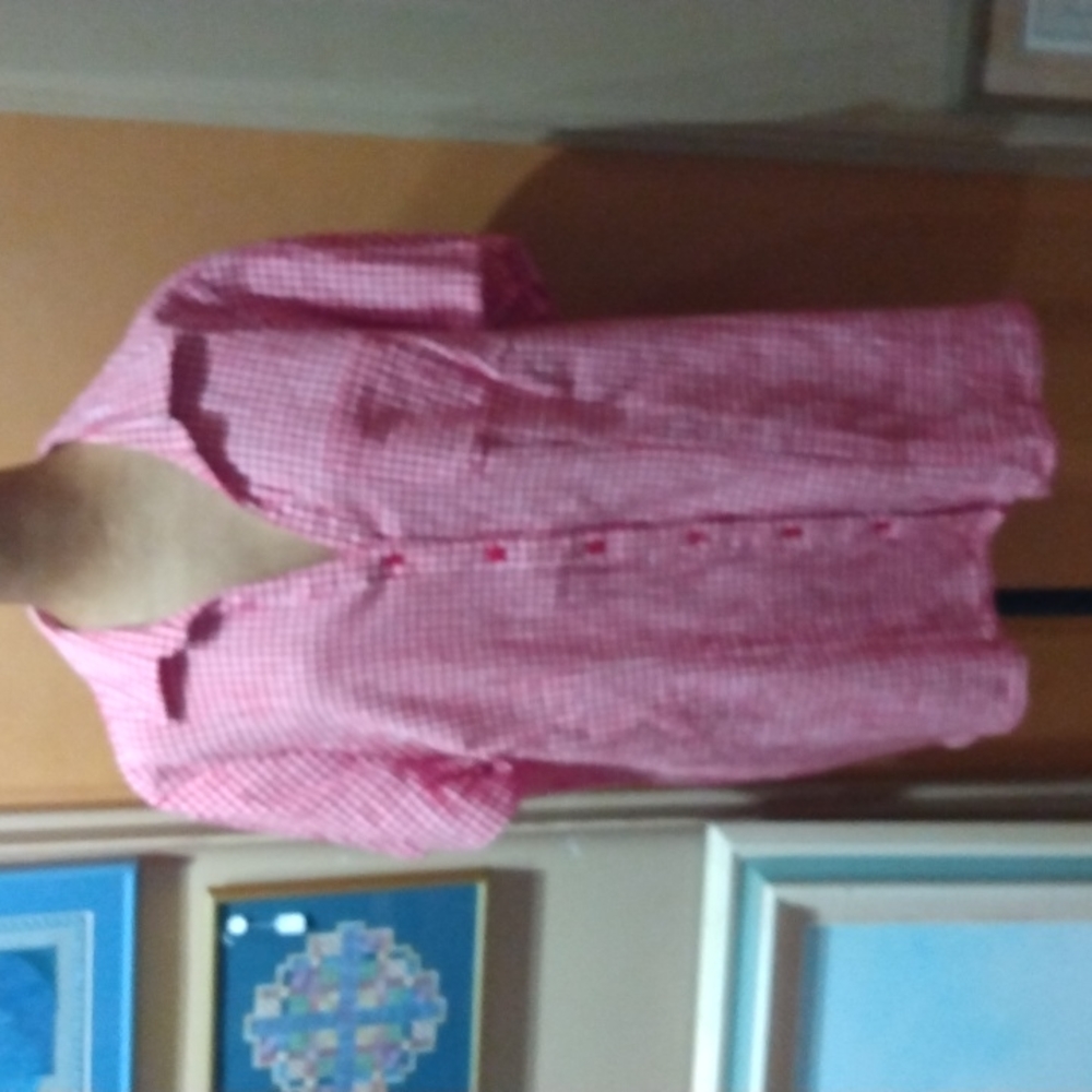 White Stag Pink Button Down Plaid Shirt 2X